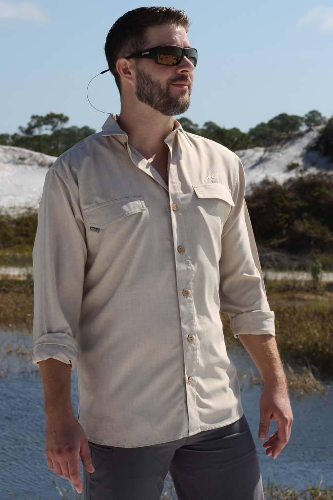 Coastal Linen Long Sleeve Fishing Shirt - Order Your Mens Fishing Apparel | Mojo Sportswear Company Dune / S